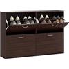 HOMCOM Scarpiera Ingresso Salvaspazio Slim con 4 Ante a Ribalte, Mobile Scarpiera Moderna per 24 Paia di Scarpe con Ripiani Regolabili, Portascarpe in Legno, 120x24x81cm, Marrone