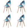 HJhomeheart Set di 4 Sedie da Pranzo, Sedia da Pranzo Patchwork Multicolore, Sedia in Tessuto con Gambe in Legno Massello per Sala da Pranzo, Soggiorno (Blu)