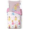 Jay Franco Set di biancheria da letto in 100% cotone, 3 pezzi, motivo: principesse Disney, per letto singolo, copripiumino: 135x200 cm, lenzuolo con angoli: 90x200 cm, federa: 80x80 cm