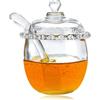 YILANJIN Barattolo Miele 220ml con Cucchiaio e Coperchio in Vetro Trasparente, Vasetto per Miele e Sciroppo, Stile Elegante per Cucina e Conservazione
