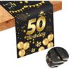 Neerow Runner da tavola per 50 compleanni, tovaglia nera dorata, runner da tavola per 50 compleanno, in lino, per bambini di 50 anni, ragazza, compleanno, celebrazione, festa, tovaglia, decorazione (186 x 34