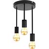 URing Lampadario a Sospensione Industriale 3 Luci, E27 Lampada da soffitto Plafoniera Vintage, Retrò Metallo lampadari Illuminazione a Soffitto per Cucina Camera da letto salotto Sala soggiorno, Nero