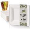 BIOZOYG Set da Tavola ecologiche bagassa USA e Getta | 50 Pezzi Piatto di Canna da Zucchero Bianco Sbiancato angolare 20x20 cm | Set da Tavola monouso