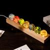 QingxingFa Sfere Di Vetro, 7 Sfere Di Cristallo Core Memories, Cristalli E Pietre Curative, Lampade Da Tavolo Con Supporto In Legno A Led Per La Meditazione (Legno)