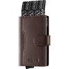 VULKIT Portafoglio Porta Carte di Credito Schermato RFID con 3 Slot di Pelle per Carte e 1 Finestra ID Slim Porta Carte di Credito Uomo Metallo con Magnetica Chiusura, Marrone Scuro