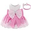FYMNSI Vestito da Festa di Compleanno per Infantile Bambina Abito Formale Battesimo Bowknot Tutu Principessa Damigella d'Onore Sera Cerimonia Primo Vestito da Compleanno con Fascia Rosa 02 12-18 Mesi