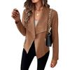 Suncadmious Giacca da Donna in Finta Pelle Scamosciata Moda Autunno Inverno Casual Manica Lunga Aperta Davanti Bomber Corto Capispalla Capispalla (Kaki,M)