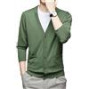 Generic Cardigan da uomo a maniche lunghe, 100% lana merino, lavorato a maglia, scollo a V, con bottoni, lavabile in lavatrice, Verde, L