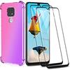 GOGME Cover per Motorola Moto E7 Plus/Moto G9 Play + 2 Vetro Temperato, Custodia in Gradiente Color TPU Case Cover, Cover di Protezione Trasparente Antiurto Morbido TPU Silicone Bumper (Rosa/Purple)