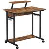 VASAGLE Scrivania Per Computer, Tavolo Da Studio Con Ruote, Supporto Monitor E 6 Ganci, Postazione Di Lavoro, Stile Industriale, Lwd085B01, Marrone Vintage E Nero, 80 x 50 x 90 cm