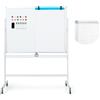 FANTASK Lavagna bianca mobile double face, 120 x 90 cm, lavagna magnetica cancellabile a secco, con motivo a griglia, ruote, supporto e portapenne, inclusi accessori per ufficio, casa (bianco)