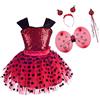 Lito Angels Vestito da Ladybug Coccinella con Ali e Accessori per Bambina, Gonna Tutu in Tulle Rosso a Pois, Taglia 5-6 Anni