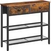 HOOBRO Consolle Ingresso, Tavolo con 2 Cassetti di Tessuto, 75 x 24 x 75 cm Tavolo da Divano, per Corridoio, Entrata e Soggiorno, Struttura Stabile, Marrone Vintage e Nero EBF72XG01