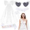 YeahBoom Addio Nubilato Decorazione,Velo da Sposa Bianco con Fiocco,Bride to Be Addio al Nubilato 5 Pack Gadget Sposa - Velo, Fusciacca, Fasce Capelli, Occhiali da Sole Cuore con Perla