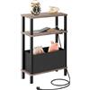 CHOEZON Tavolino Stretto a 3 Livelli con Stazione di Ricarica, Comodino Stretto, con Cassetto in Tessuto, per Camera da Letto, Soggiorno, Studio, Ufficio, Grigio Invecchiato e Nero DTBZ07CFH