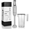LEBENLANG Premium 1200W frullatore a mano in acciaio inox - Incl. misurino da 1000ml & paraspruzzi I Regolazione continua & turbo I Frullatore tritatutto multifunzione I Minipimer Mixer Hand blender