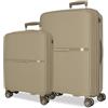 ROLL ROAD Movom Noon - Set di valigie beige, 56/66 cm, rigido 2,8 kg, chiusura TSA in polipropilene, 2,8 kg, 125,97 l, bagaglio a mano, Beige, Taglia unica, Set di valigie