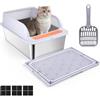 Banaone Lettiera Gatto Acciaio Inox, Banaone XL Toilette per Gatti, 20L Paletta Lettiera Gatto con Paletta in Metallo, Lettiera Gatto Aperta per Gatti di Piccola e Media Taglia, Antiaderente, Antiodore (B)