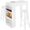 WOLTU Set di Tavolo da Bar con 2 Sgabelli da Bar, Set Mobili da Bar Set di Sedie da Pranzo con Tavolino & Set di 2 Sgabelli da Bar, Bianco