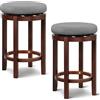 COSTWAY Set di 2 Sgabelli da Bar in Lino, Sgabelli Cucina Rotondi, Girevole a 360°, con Seduta Imbottita, Gambe in Legno di Gomma e Poggiapiedi, per Cucina, Bar e Caffè
