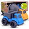 Cicili Giochi Bambini 1-3 Anni | Camion Costruzione (Betoniere + Autocarro) - Giocattolo Ecologico in Paglia Naturale e Plastica Riciclata | Ideale per Spiaggia, Giardino e Sabbia | Facile da Lavare（Blu）