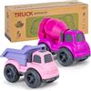 Cicili Giochi Bambini 1-3 Anni | Camion Costruzione (Betoniere + Autocarro) - Giocattolo Ecologico in Paglia Naturale e Plastica Riciclata | Ideale per Spiaggia, Giardino e Sabbia | Facile da Lavare （Rosa）