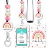 COCHIE Porta carte d'identità con perline di legno, perline retrattili Porta carte d'identità con cordino per donne, insegnanti, infermieri, dottori, studenti