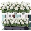 Weldomcor Fiori artificiali, 6 fasci di fiori falsi per esterni e interni, decorazione di fiori di geranio, in finta pelle, resistente ai raggi UV, per giardino, veranda e finestra, colore bianco