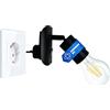 Trango Lampada 11-059 plug-in con 1 lampadina LED E27 da 8 watt 3000K bianco caldo nero opaco *ANNA* lampada da parete, lampada da lettura, lampada da cucina, luce notturna, lampada plug-in