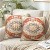 Chicamy Fodere Cuscini 40x40 Boho Federa Cuscino in Lino Stile Etnico Cuscini Decorativi per Divano Vintage Geometrico Copricuscini Quadrati Boho Fiori Copricuscino per Giardino Esterno Fattoria