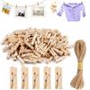AetherAurora 150 Pezzi Piccole Mollette in Legno 3.5cm con 10M Corda di Iuta Mollette di Legno Naturale e Riutilizzabile Resistente all'Esterno per Appendere Immagini, Cartoline, Foto e Regali, Artigianale