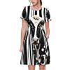 ERSDWRE Abiti estivi da donna con stampa mucca da latte bianco nero casual a maniche corte prendisole scollo rotondo tasche da spiaggia abito, Nero , M