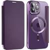 U.DARELIKE Cover per iPhone 12 Pro Max Compatibile con MagSafe Custodia Trasparente Magnetica Pelle Portafoglio a Libro Slot Schede Magnetica Supporto Flip Case per iPhone 12 Pro Max Viola Scuro