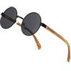 WOODONLY Occhiali da Sole Polarizzati Rotondi in Legno - Occhiali da Sole con Montatura in Metallo per Uomo e Donna Regali Perfetti (Nero)
