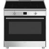 Smeg CG90CIXT Cucina Piano cottura a induzione 4 Fornelli con forno elettrico da 90 cm Nero, Acciaio inox