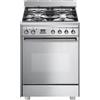 Smeg GP61X9 Cucina Gas 4 Fornelli con forno elettrico da 60 cm Specchio, Acciaio inox