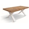 Tavolo allungabile AMALFI in legno effetto rovere rustico e gambe a X bianche, allungabile 180×90 cm - 260×90 cm
