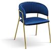 Set di sedie ORCHIES in tessuto effetto velluto blu e struttura in metallo color oro