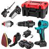 Generico Strumento Multifunzione 6 in 1, Utensile Multifunzione Rotante con Accessori, Trapano Seghetto Sega Levigtrice Avvitatore, 750W, 1450-10000 RPM, 2 Batterie Fai da Te + Guanti Omaggio