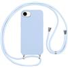 Vauki Custodia per iPhone 16E Cover con Cordino,Blu Silicone Antiurto TPU Morbido Case Corda Collana Necklace Regolabile Stylish con Catena Ultra Sottile Cover per iPhone SE4,Blu