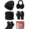 UMIPUBO Cappello e Sciarpa Donna Set Invernali Touch Screen Guanti Paraorecchie Peluche di Calze Caldo Scaldacollo Termico Berretto in Pile Beanie Hat 5 Pezzi Accessori Invernale (Nero, One Size)