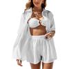 Rayson Tuta Donna Casual 2 Pezzi Estate Corte Maniche Camicia con Bottoni e Pantaloncini Abbigliamento da Spiaggia(marrone,L)