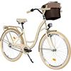 Milord Bikes - Bicicletta da donna, 26 pollici, 3 marce, comoda, con cestino,stile olandese, Citybike , retrò, vintage, colore crema e marrone