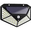 leovin FARETTO FOTOVOLTAICO ESTERNO LUCE SOLARE 100 LED RICARICABILE SENSORE MOVIME