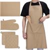 JEMIDI Set 1x Grembiule Cucina 2x Presine 1x Strofinaccio 1x Guanto - 100% Cotone Resistente - Idea Regalo Mamma Nonna - Certificazione CE per Protezione dal Calore - Beige