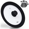 STONELINE 3 in 1 Coperchio Universale per Pentole e Padelle da 24/26/28 cm Coperchio in vetro Universale con Bordo in Silicone Platino Graduato, Resistente al Calore, Salvaspazio, 3 Misure, Nero