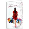 AFIE 15-6499 - Biglietto porta banconote con busta felice compleanno per donna ragazza bella elegante chic che ama fare shopping borsetta vestito rosso tacchi - Made in Europe