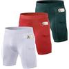 Ruowuhen 3 Pezzi Pantaloncini Compressione Uomo con Tasca Pantaloncini da Corsa Fitness Leggings Corti da Palestra Asciugatura Rapida Traspiranti Verde Scuro+Bianco+Rosso M