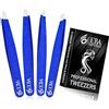 OCBA 4 pinzette blu per peli del viso donne e uomini per la cura precisa delle sopracciglia - Pinzette professionali in acciaio inossidabile con rivestimento di colore nero