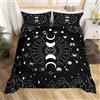 Loussiesd Set di biancheria da letto in bianco e nero, con copripiumino e 2 federe, motivo costellazione galassia celeste sole e luna